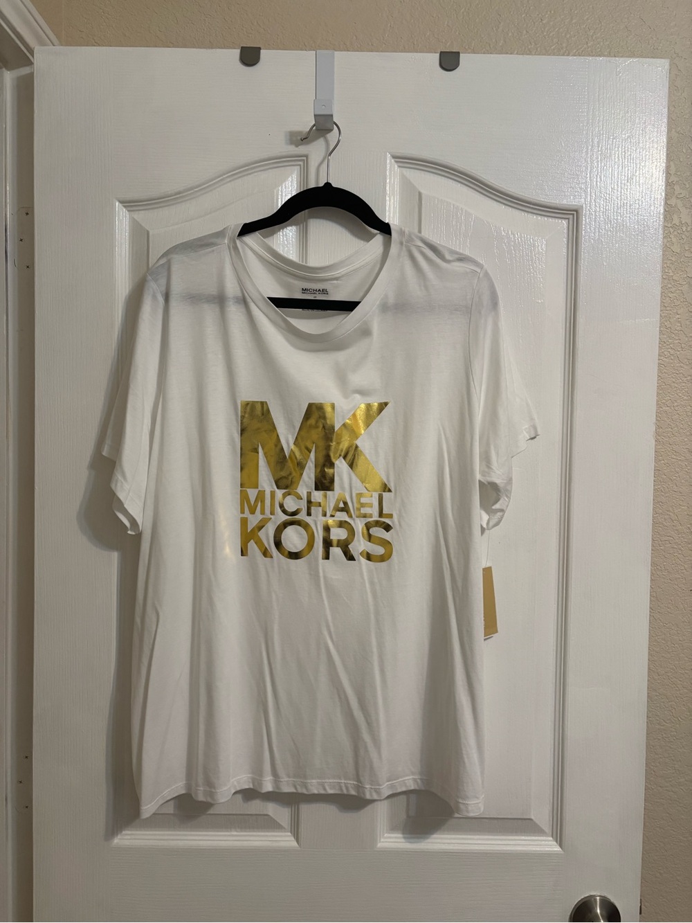 Michael Kors White Tee with Metallic Gold MK Logo